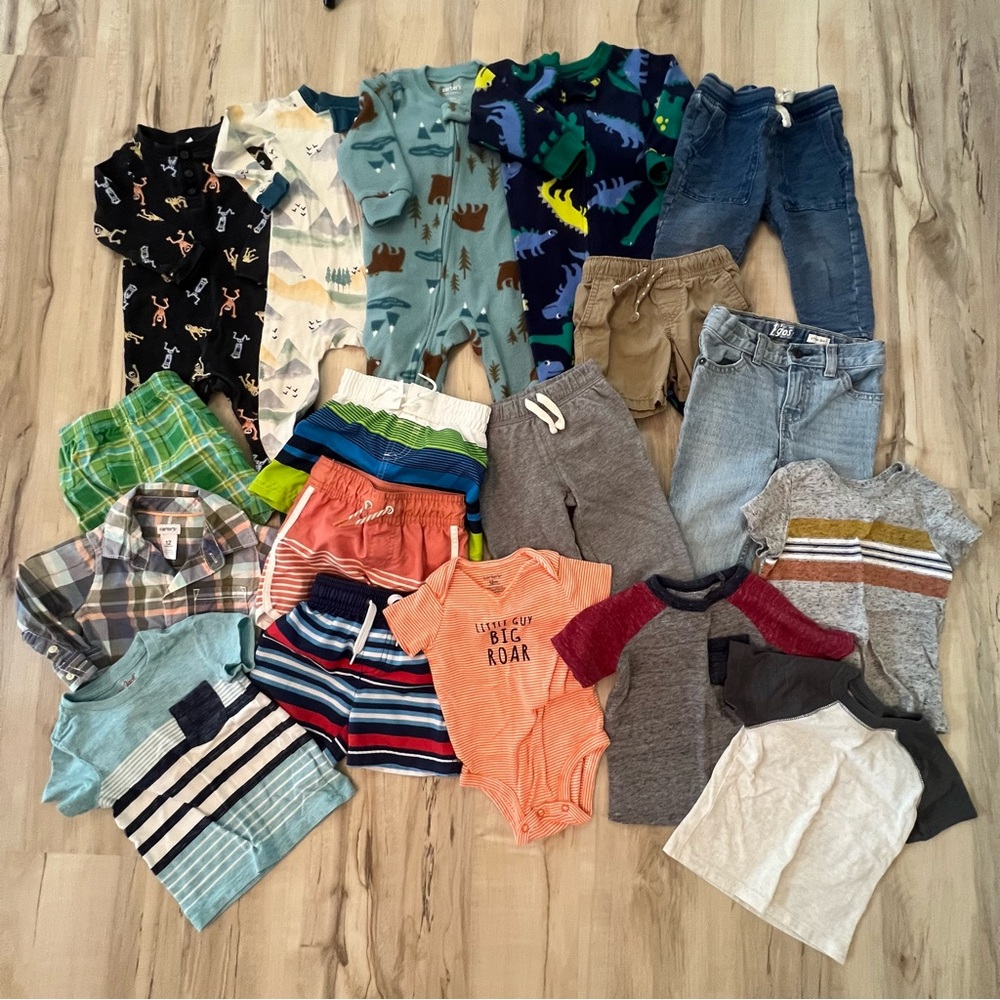18 Piece Lot 12 Month Baby Boy Clothes Shorts Pants Sleepers Swim Outfit Bundle